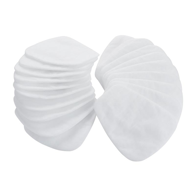 Půlkruhový bílý, oválný 3M™ částicový filtr 5925, P2 (10 párů/balení) od 3M Deutschland GmbH je zobrazen na bílém pozadí a poskytuje optimální ochranu před prachem.