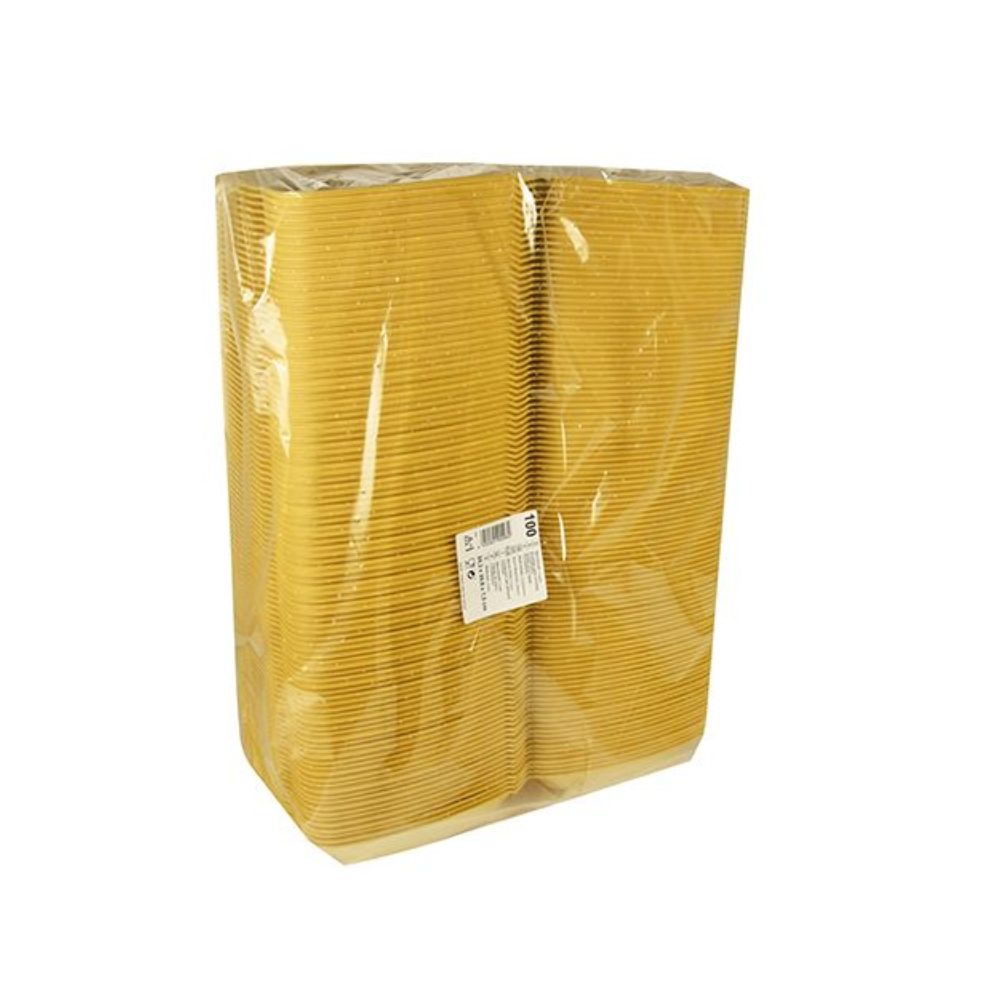 Uzavřený balíček se Starpak Menuboxy XPS 2-dílné, zabalený ve smršťovací fólii, ideální pro všechny potřeby prodeje s sebou. Na přední straně balíčku je viditelná bílá etiketa s textem.