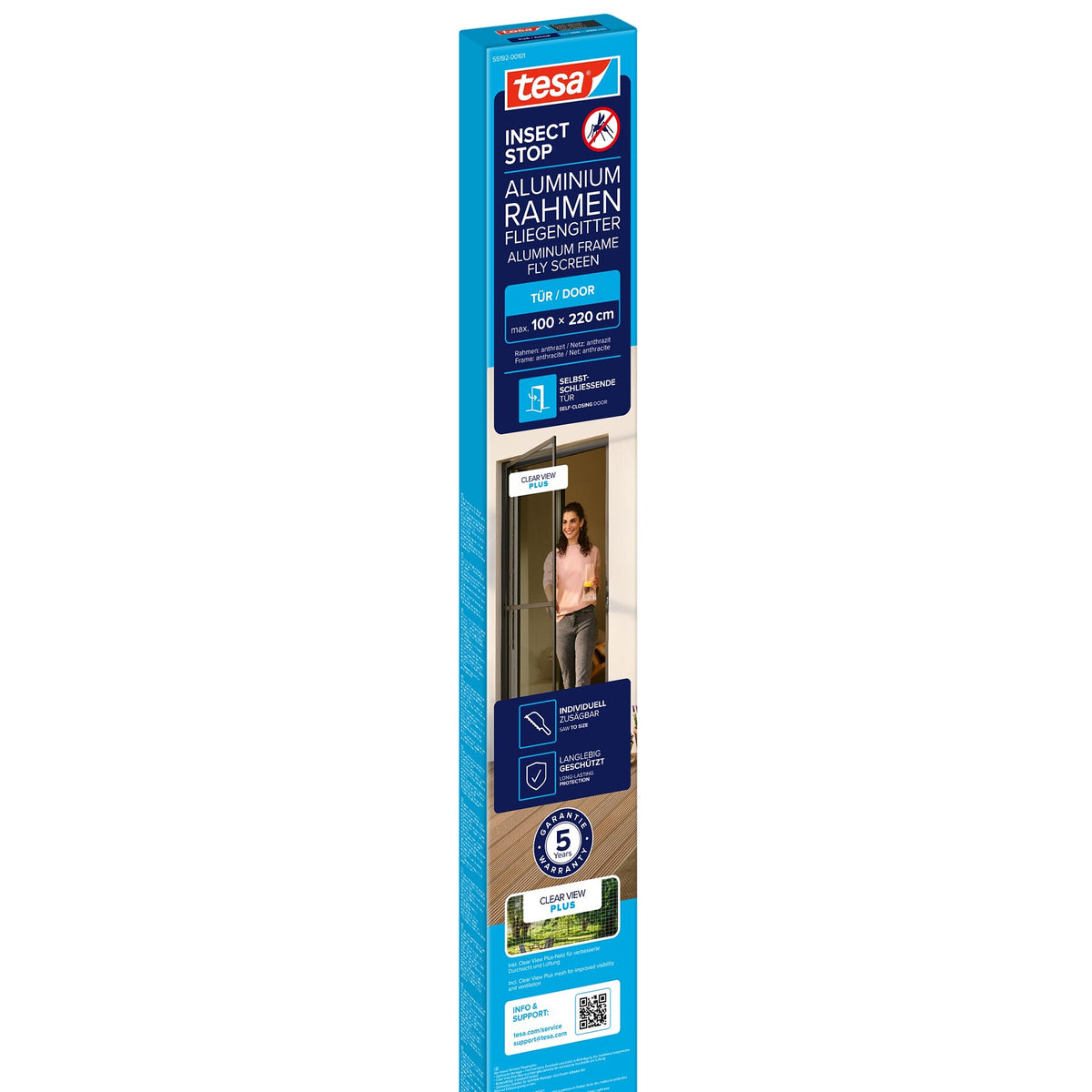 tesa INSECT STOP Aluminium Rahmen Fliegengitter für Türen anthrazit, 100 x 220 cm