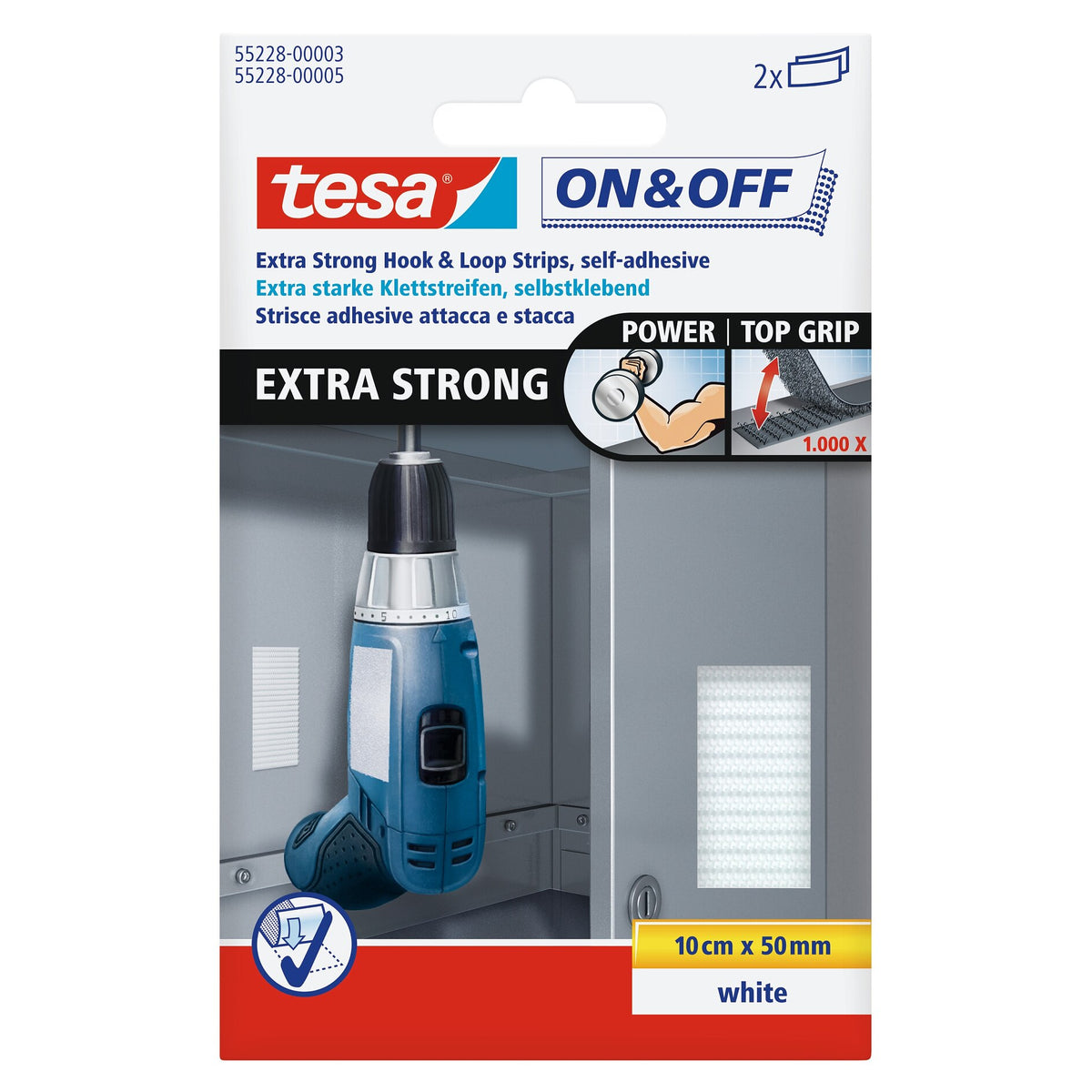 tesa On & Off Extrastarke Klett Klebepads, 0,05 m x 100 mm weiß