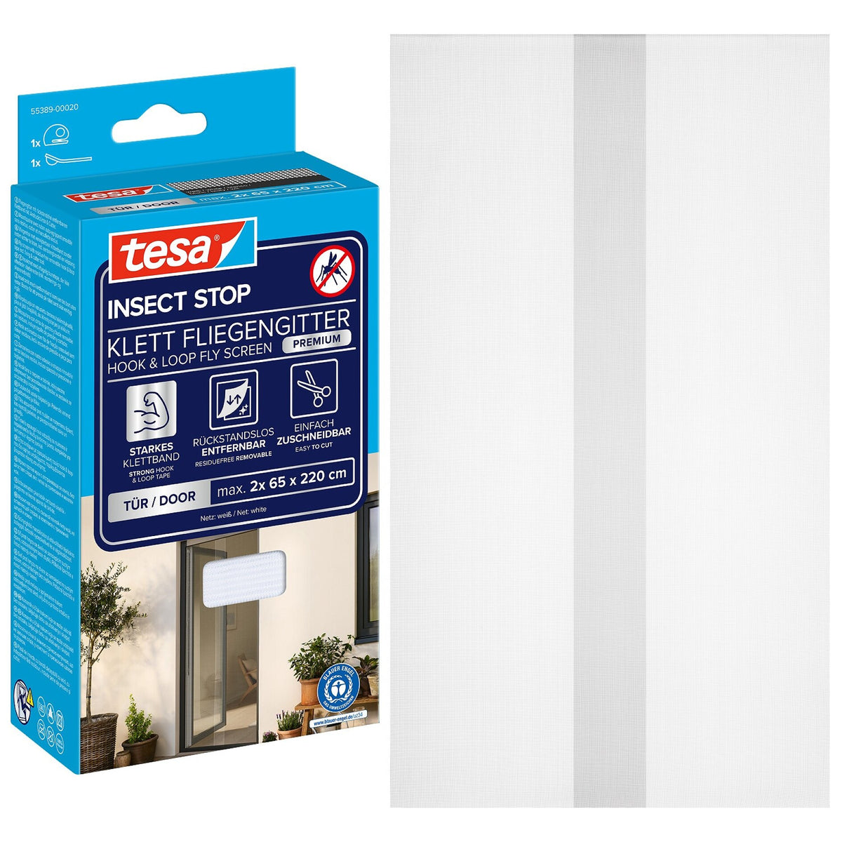 tesa INSECT STOP Klett Fliegengitter Premium für Türen weiß, 65 x 220 cm