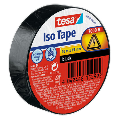 tesa Isolierband, 10 m x 15 mm, mit Etikett schwarz