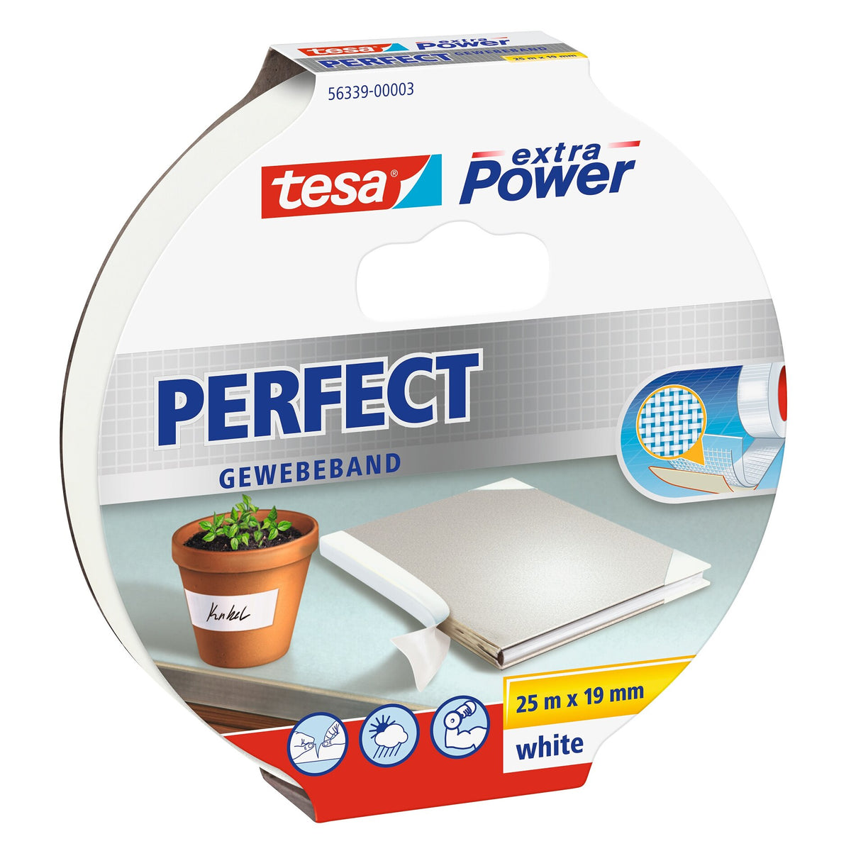 tesa extra Power Perfect Gewebeband weiß, 25 m x 19 mm