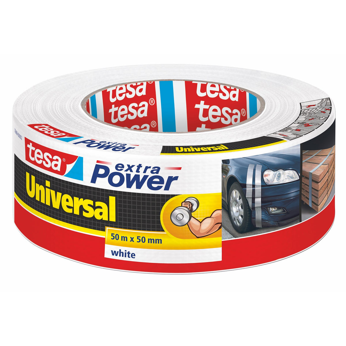 tesa extra Power Universal >60% Recycled Plastic Allzweck-Klebeband weiß, 50 m x 50 mm