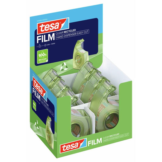 tesa HAND DISPENSER EASY CUT RECYCLED Ruční odvíječ, zelený, s páskou tesafilm Clear Recycled 33 m x 19 mm, s EAN štítkem