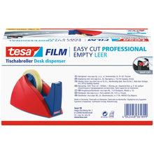 tesa 57422 Easy Cut stolní odvíječ, prázdný, pro role do 66 m × 25 mm, červeno-modrý