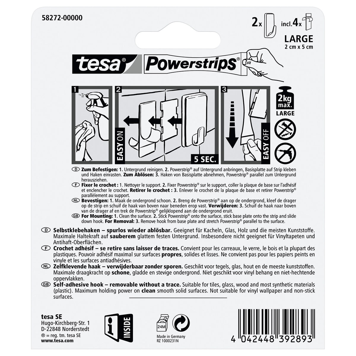 tesa Powerstrips Haken L Eckig Weiß