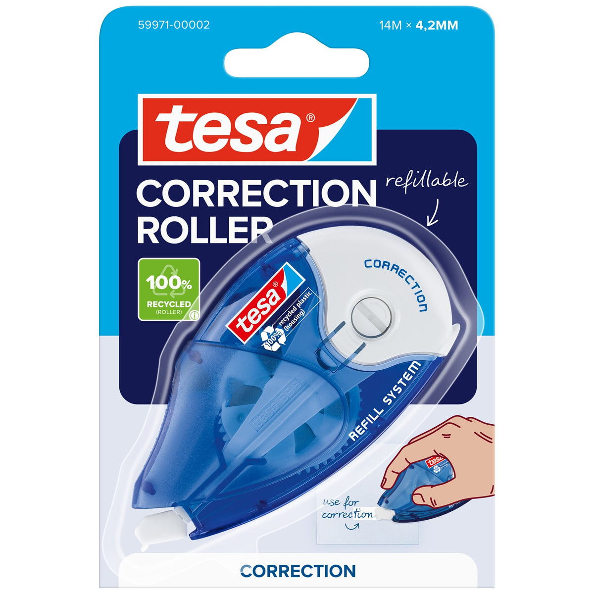 tesa CORRECTION ROLLER, bílá, v blistru, 14 m × 4,2 mm