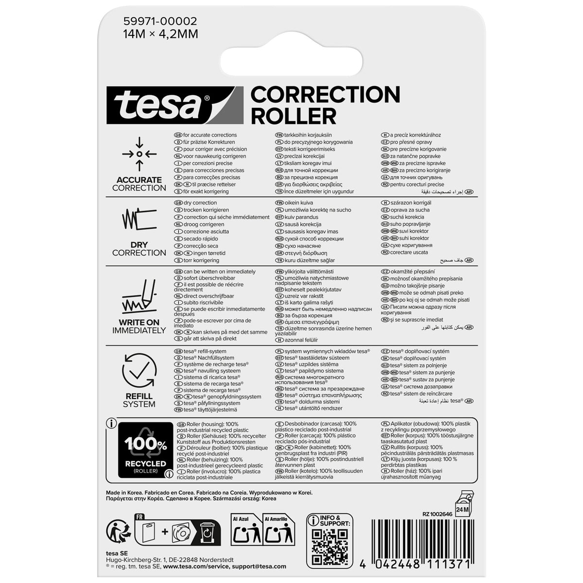 tesa CORRECTION ROLLER, bílá, v blistru, 14 m × 4,2 mm