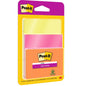 Balení 3M Post-it® Super Sticky Notes (76x76 mm, 45 listů, 3 bloky/balení) v různých barvách, 100% PEFC certifikováno (SGSCH-PEFC-COC-110078), v průhledném obalu s logem 3M Deutschland GmbH.