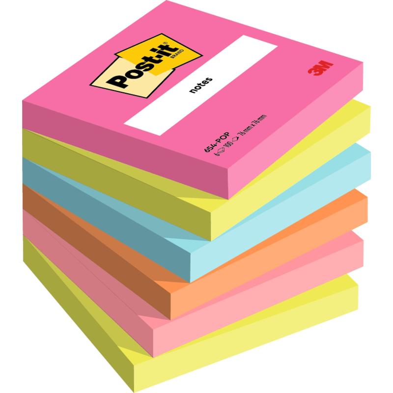 Stoh sedmi 3M Post-it® Notes bloků (76 mm x 76 mm, po 100 listech, 100% PEFC) v různých barvách od 3M Deutschland GmbH.