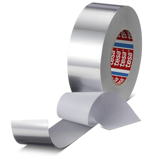tesa 60672 hliníková lepicí páska s odnímatelnou fólií, 50 m × 50 mm, matně stříbrná