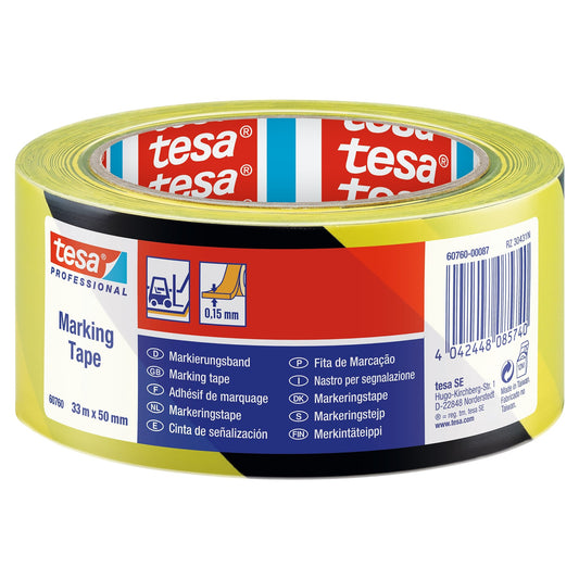 tesa Professional 60760 značkovací páska, dočasná, 33 m × 50 mm, černá-žlutá