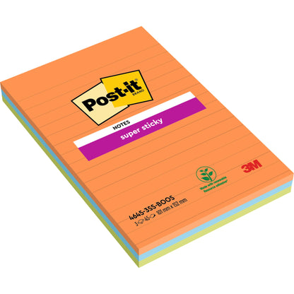 Balení velkých Post-it® Super Sticky Notes, Boost Collection, linkované (101 x 152 mm), 3 bloky po 45 listech, 100% PEFC-certifikované (SGSCH-PEFC-COC-110078) od 3M Deutschland GmbH.