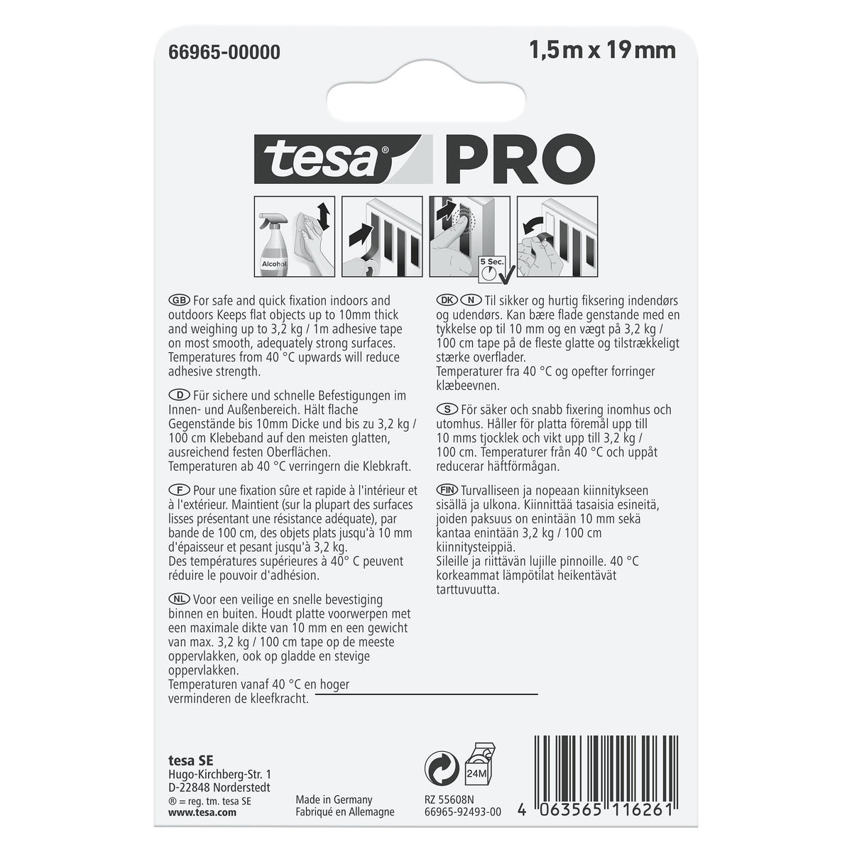 tesa PRO 66965 Mounting Transparent 1,5 m x 19 mm