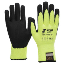 NITRAS TAEKI WINTER CUT, ochranné rukavice proti pořezání, neonově žlutá / černá