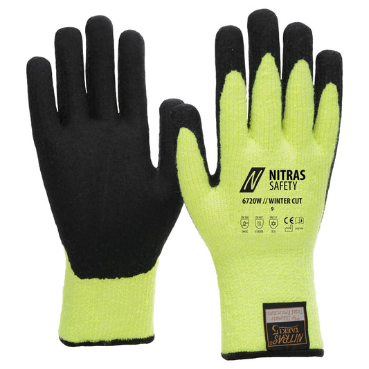NITRAS TAEKI WINTER CUT, ochranné rukavice proti pořezání, neonově žlutá / černá