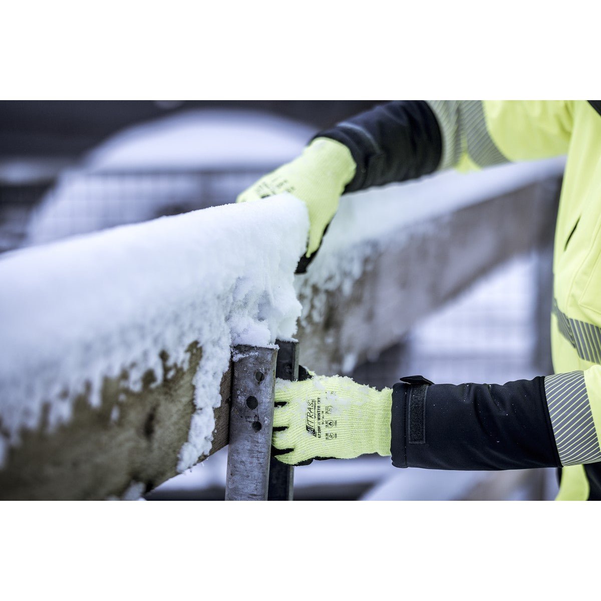 NITRAS TAEKI WINTER CUT, ochranné rukavice proti pořezání, neonově žlutá / černá