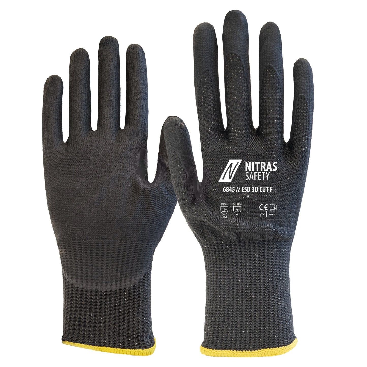 NITRAS ESD 3D CUT F, ochranné rukavice proti pořezání, černé