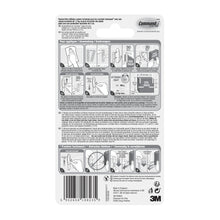 Die Command™ Strips 17021B, wasserfest (Größe M, 10/Packung) von 3M Deutschland GmbH verfügen über illustrierte Anwendungshinweise, Sicherheitshinweise, mehrsprachigen Text, Barcode und das 3M-Logo-ideal zur Befestigung ohne Bohren im Badezimmer.