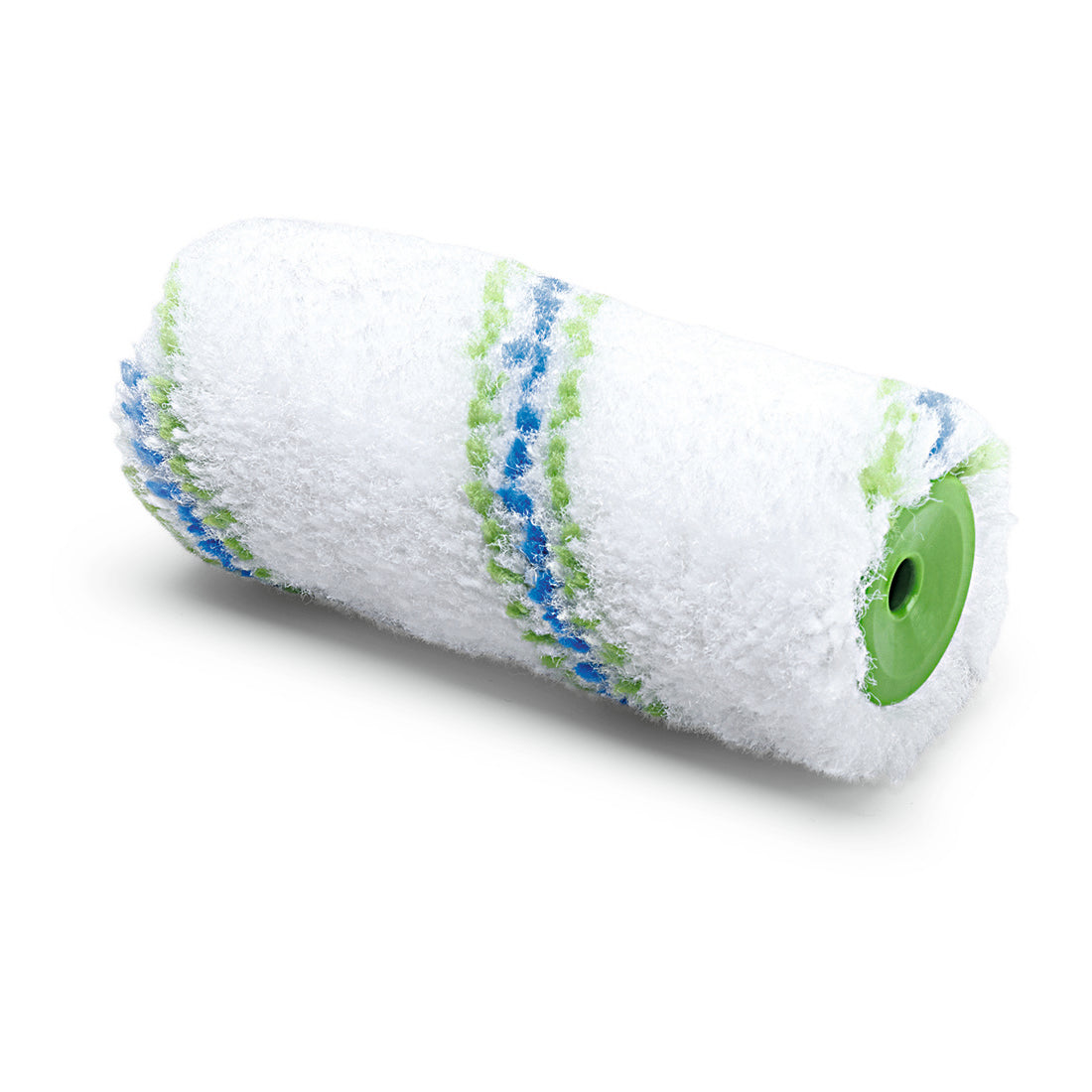 Eine Nölle Profi Brush Meisterflor Kombiwalze, 10 cm lang mit 30 mm Durchmesser und 10 mm Florhöhe von Nölle Profi Brush Bürsten- & Pinseltechnik e.K., liegt auf einer weißen Fläche.