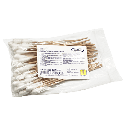 MaiMed - Tip nesterilní vatový tampon, 15 cm dlouhý, dřevěná tyčinka | Balení (100 kusů)