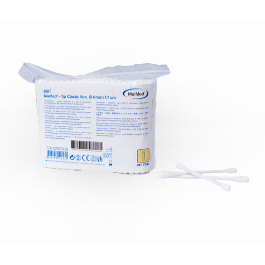 MaiMed -Tip Classic ECO (malá hlava) nesterilní vatové tampony, kartonová tyčinka, 200 kusů/sáček | Balení (200 kusů)