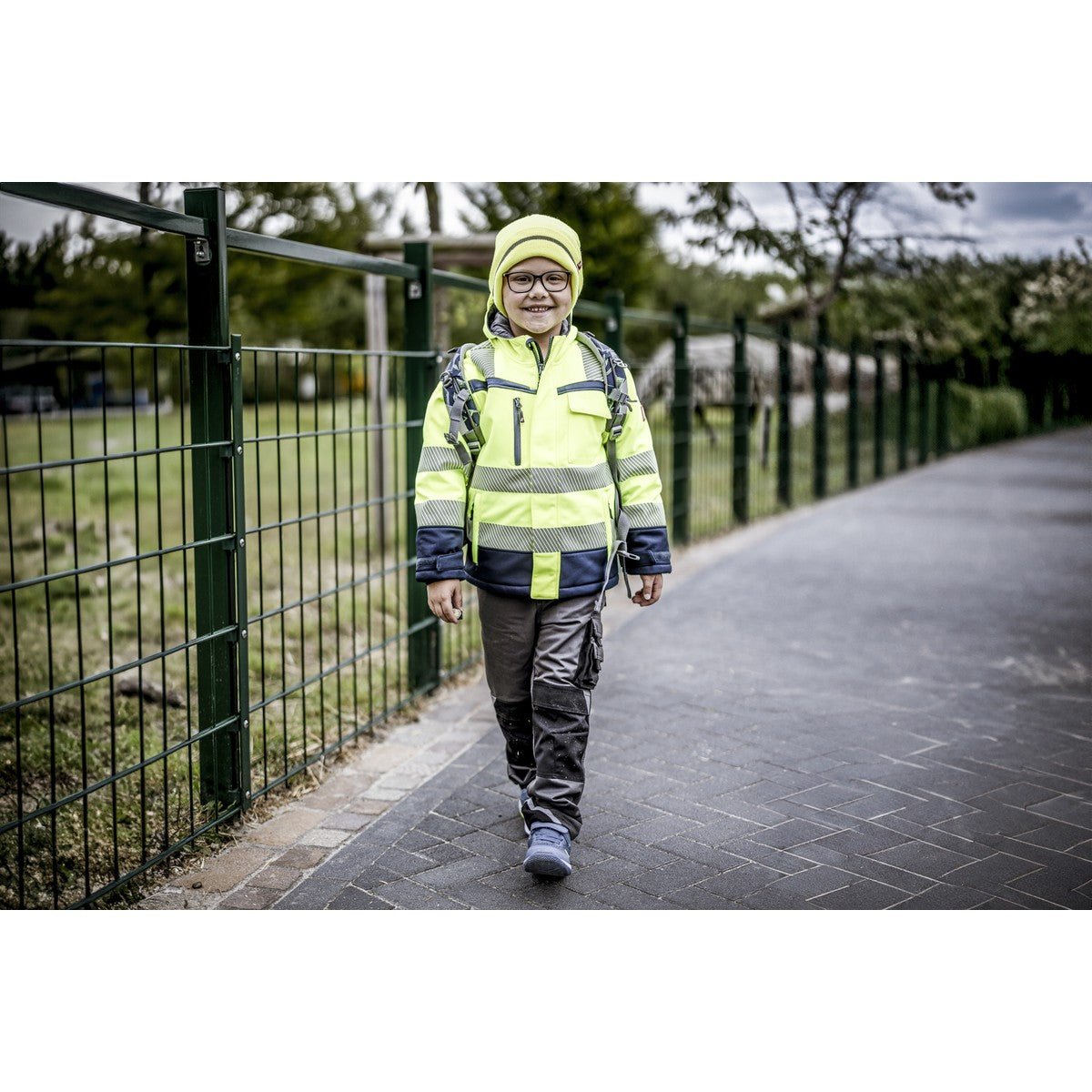NITRAS MOTION TEX VIZ PLUS KIDS, vysoce viditelná zimní bunda, neonově žlutá / tmavě modrá