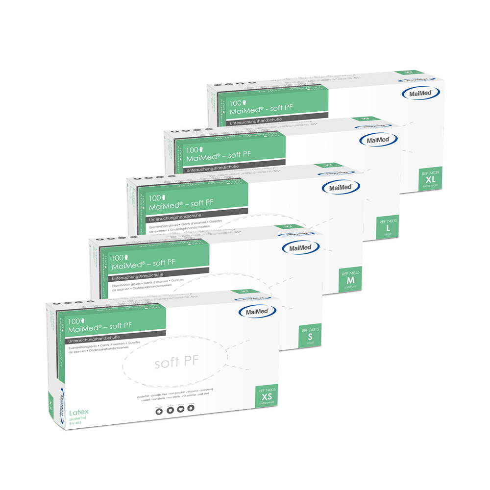 MaiMed-soft PF latexové vyšetřovací rukavice nesterilní bez pudru 100 kusů/krabice