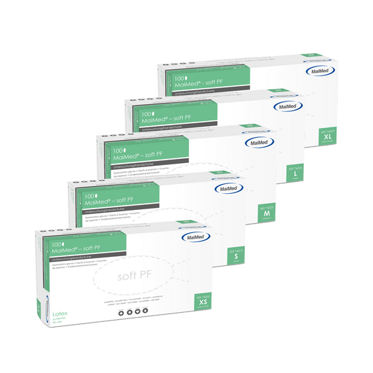 MaiMed-soft PF latexové vyšetřovací rukavice nesterilní bez pudru 100 kusů/krabice
