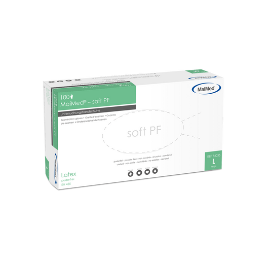 MaiMed-soft PF latexové vyšetřovací rukavice nesterilní bez pudru 100 kusů/krabice