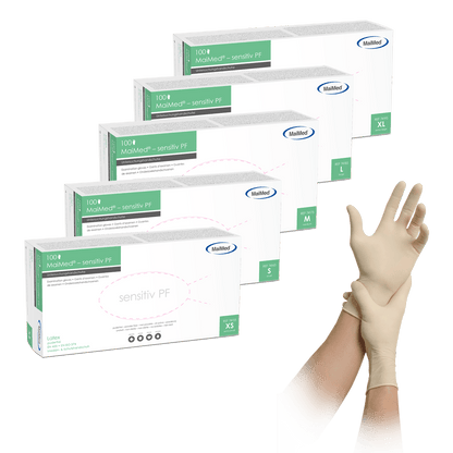 Latexové vyšetřovací rukavice citlivé na MaiMed, nesterilní, bez pudru, 100 kusů/krabice