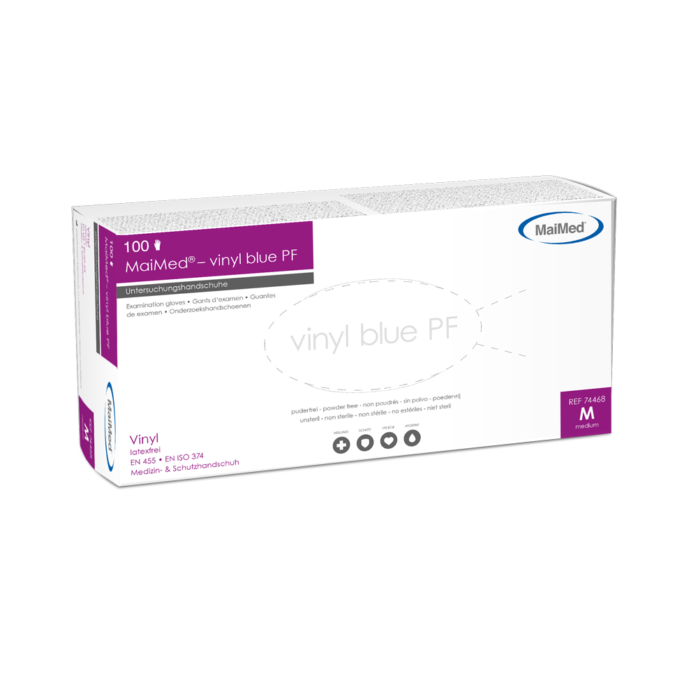 MaiMed-vinyl blue PF, nesterilní, bezpudrové vinylové vyšetřovací rukavice 100 kusů/krabice
