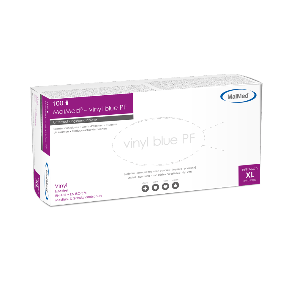 MaiMed-vinyl blue PF, nesterilní, bezpudrové vinylové vyšetřovací rukavice 100 kusů/krabice
