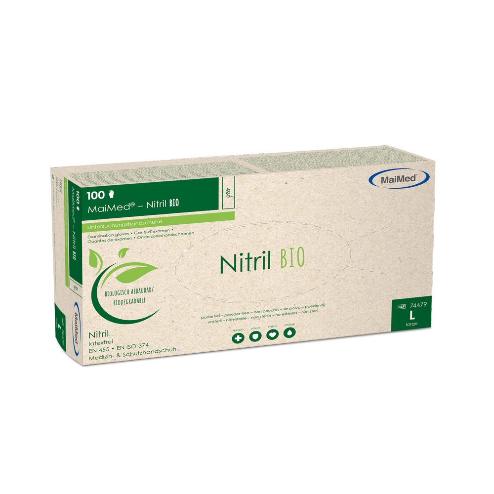 MaiMed-Nitril BIO, nesterilní, bezpudrové nitrilové rukavice bez latexu, zelené, 100 kusů/krabice