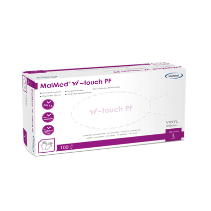 Jednorázové vinylové rukavice MaiMed vi-touch, bez pudru, 100 kusů/krabice