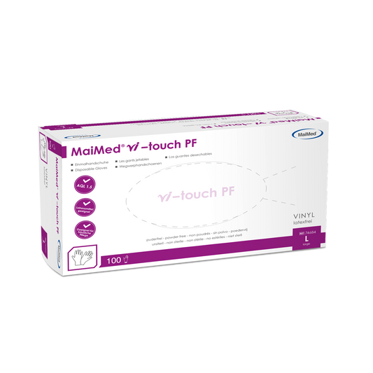 Jednorázové vinylové rukavice MaiMed vi-touch, bez pudru, 100 kusů/krabice