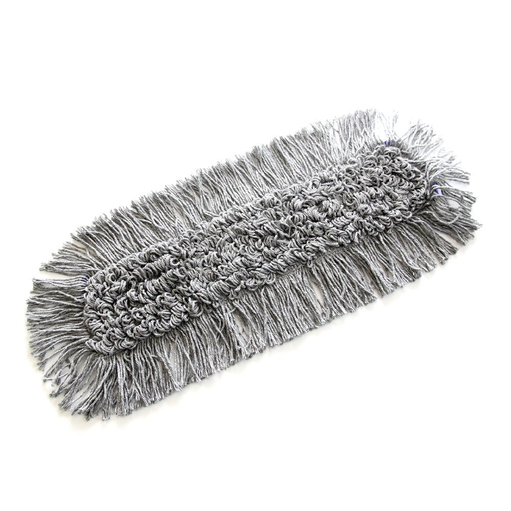 TASKI Jonmaster Allround Mop od Diversey Deutschland GmbH & Co. OHG je obdélníková šedá mopová hlava s třásňovými okraji a centrální tkanou mikrovláknovou částí, plochá na bílém pozadí pro efektivní čištění.