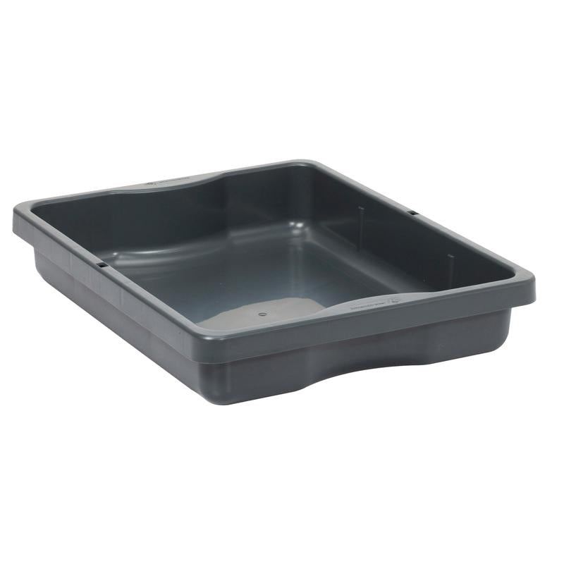 Zásuvka TASKI od Diversey Deutschland GmbH & Co. OHG je černá obdélníková plastová miska s plochými stranami a hladkým vnitřkem, ideální jako trvanlivé úložné řešení, zobrazená na bílém pozadí.