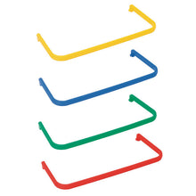 Držák kbelíku TASKI barevně kódovaný od Diversey Deutschland GmbH & Co. OHG, vhodný pro 7 a 12 litrové kbelíky (7517242, 7517299), se ukazuje ve žluté, modré, zelené a červené barvě s obloukovým obdélníkovým tvarem a zaoblenými rohy. Balení: 1 kus.