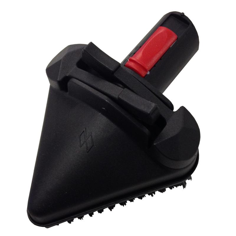 Trojúhelníkový kartáč pro model TASKI SO4 od společnosti Diversey Deutschland GmbH & Co. OHG (170 mm, 1 kus) je ideální pro čištění rohů a těžko přístupných míst, je kompatibilní s modelem TASKI SO4, má malé štětiny a červené tlačítko.