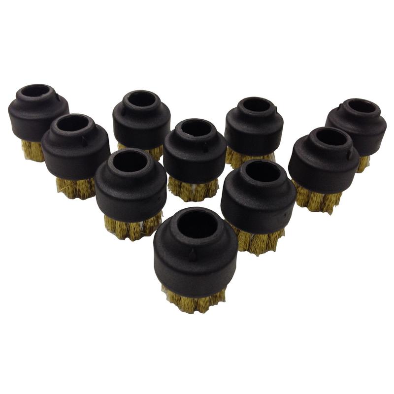 Bronzový kartáč pro TASKI SO4 (pouze pára) od Diversey Deutschland GmbH & Co. OHG k nasazení na parní trysku, s černým plastovým nástavcem, uspořádaný v trojúhelníkovém tvaru na bílém pozadí.