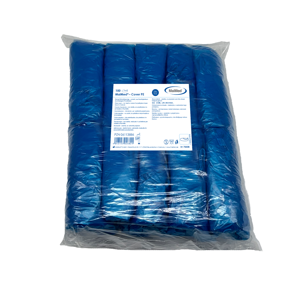 MaiMed-Cover PE návleky na boty Jednorázové návleky na boty z PE, modré, 100 kusů/bal. | Balení (100 kusů)