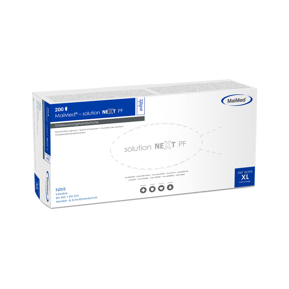 MaiMed-solution next bílé nitrilové rukavice, nesterilní, bez latexu, 200 kusů/krabice