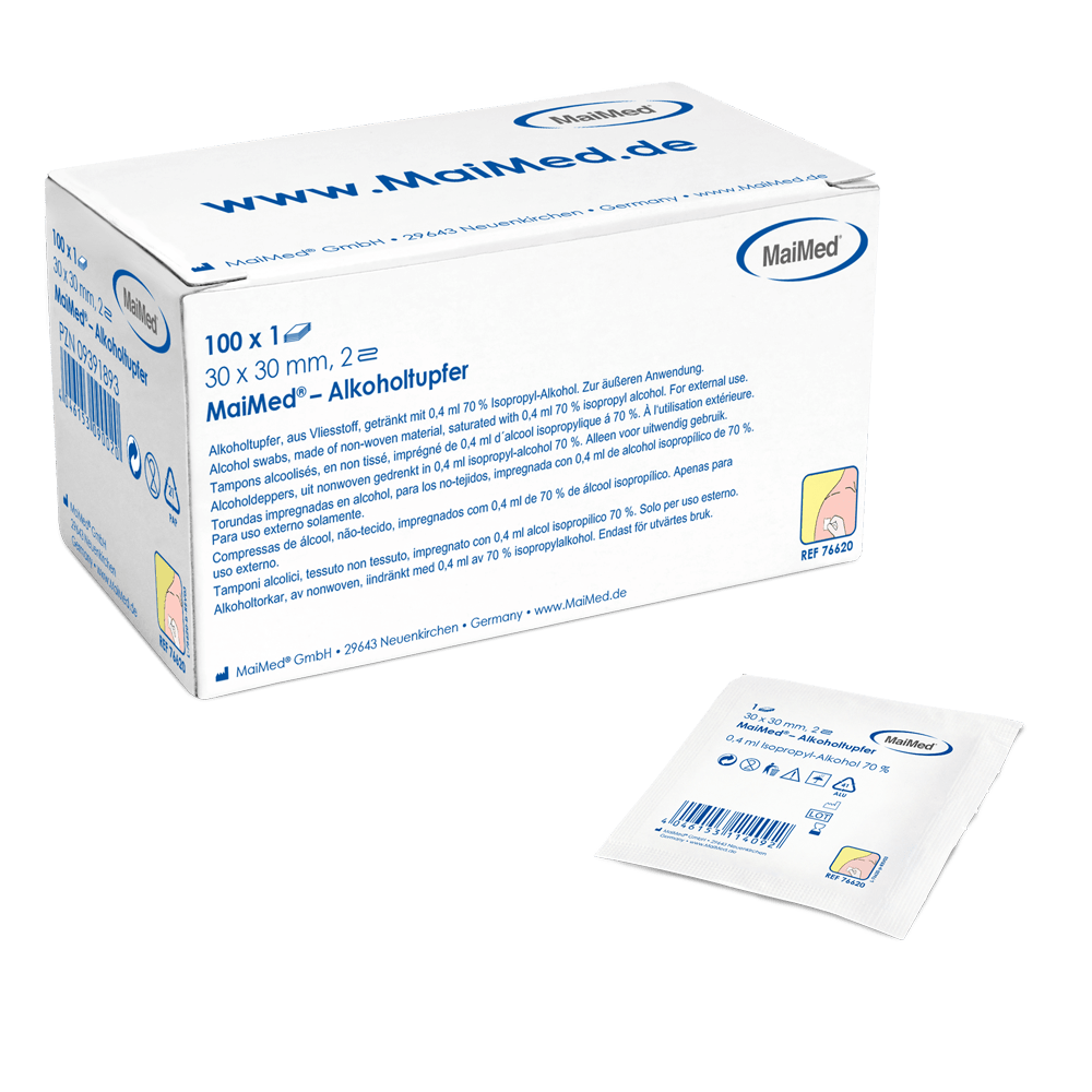 Meditrade alkohol Svab 30 x 30 mm bílá netkaná látka Two -Layer | Box (100 kusů)