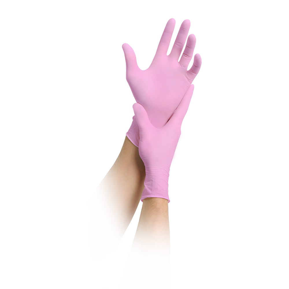 MaiMed-solution 100 růžové nesterilní, bezpudrové rukavice bez latexu, modré, 100 kusů/krabice
