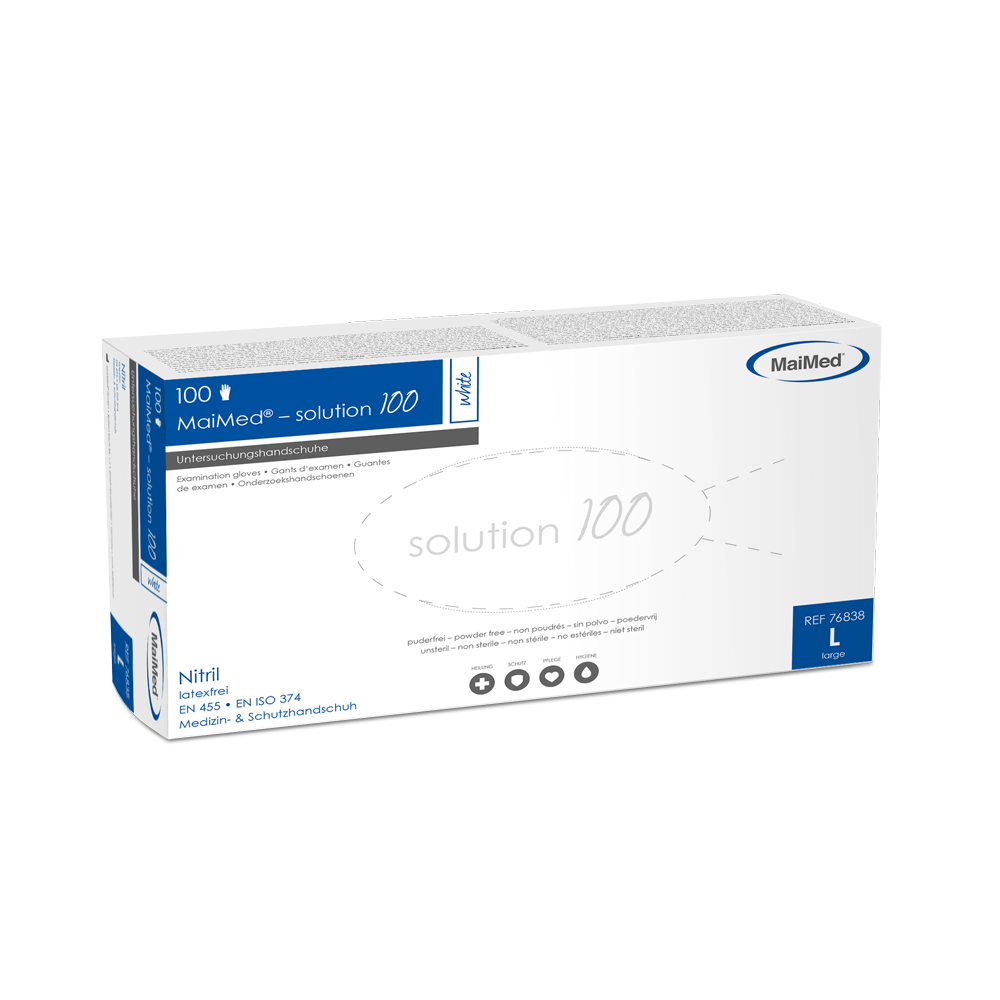 MaiMed-solution 100 bílé nesterilní rukavice bez latexu, bílé, 100 kusů/krabice