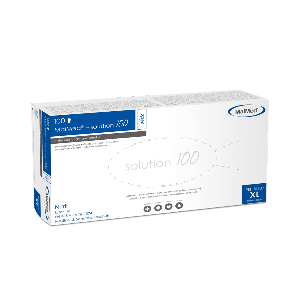 MaiMed-solution 100 bílé nesterilní rukavice bez latexu, bílé, 100 kusů/krabice
