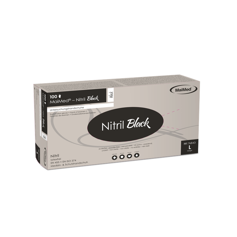MaiMed-Nitril Black černé, nesterilní rukavice bez pudru, bez latexu 100 kusů/krabice