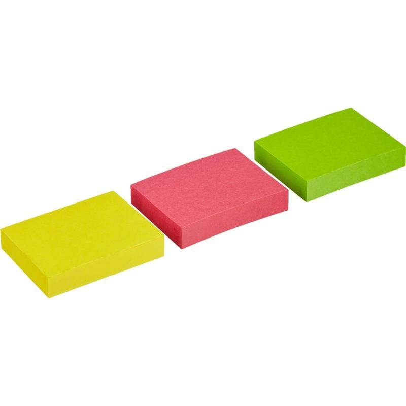 Tři 3M Post-it® lepící poznámky v různých neonových barvách (38 x 51 mm, 100 listů/blok, 3 bloky/balení) jsou certifikovány PEFC a dodávají každému pracovnímu prostoru živý nádech.